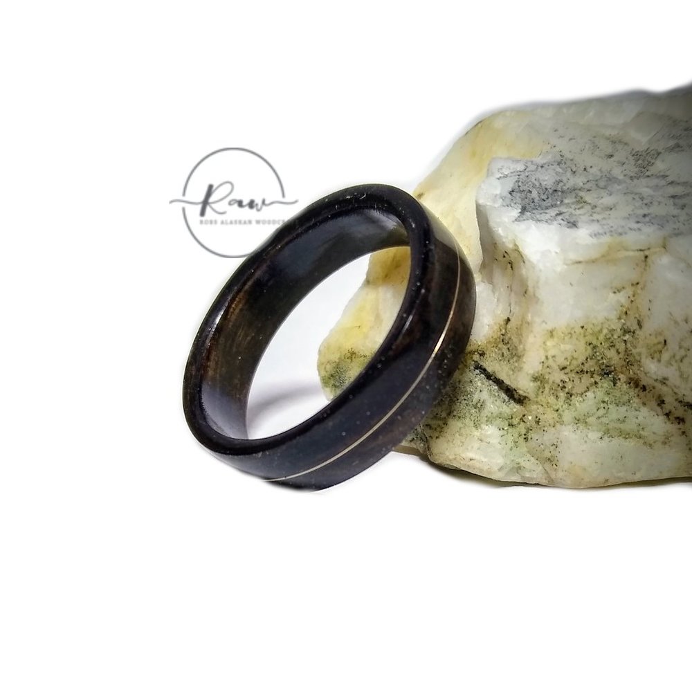 Fumed Eucalyptus and 14K Gold Bentwood Ring